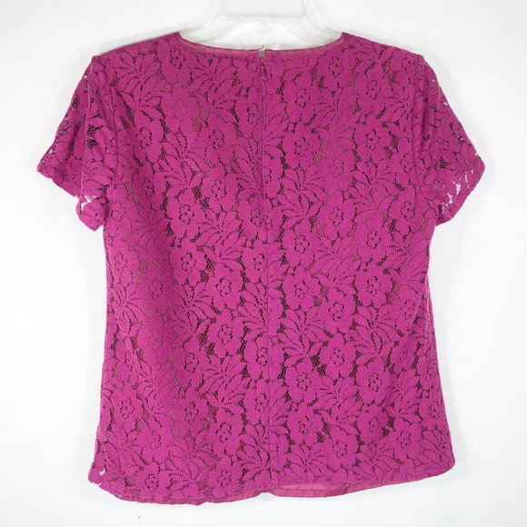 French Connection‎ Size 8 Top Lace Purple Lined Short Sleeve tee Floral 1350 - Picture 2 of 7